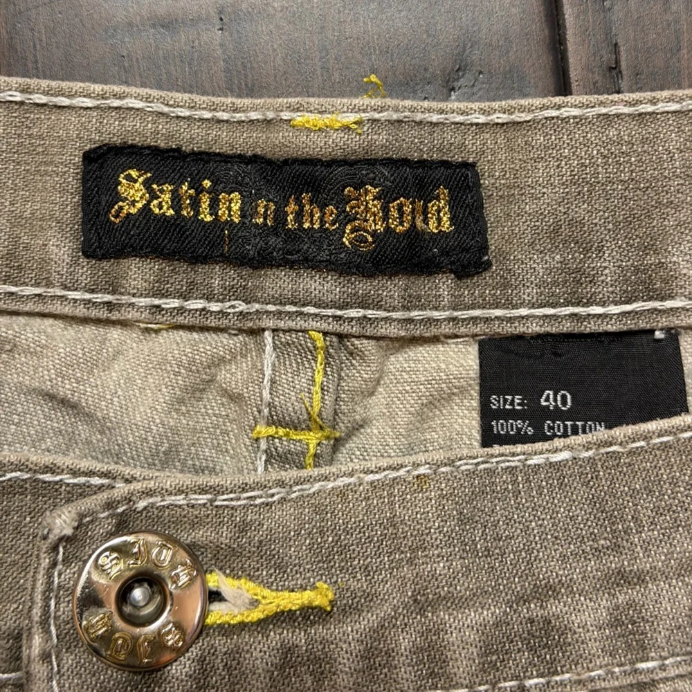 Men's Beige Jean Shorts with Embroidered Design